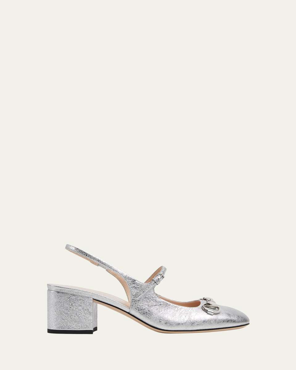 Metallic Galassia Leather Lady Horsebit Slingback Pumps